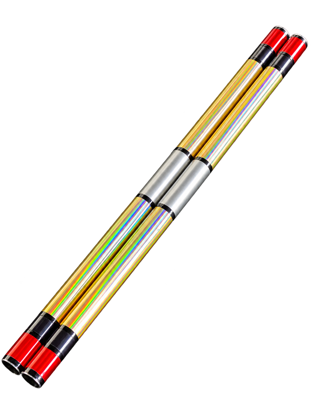Pair of Pro / Competition jodo with gold prism finish and red end caps